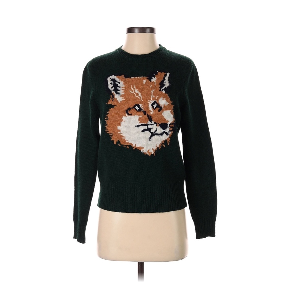 Maison Kitsuné Green Sweater Fox Print Lambswool Women's Size Small